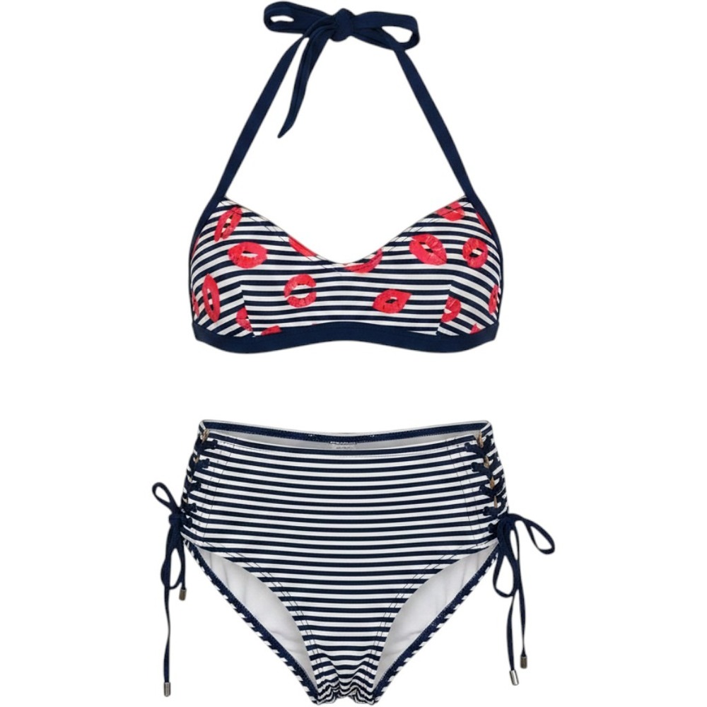 Marc by Marc Jacobs Swimwear Navy Striped Lips Halter Bikini Set XS